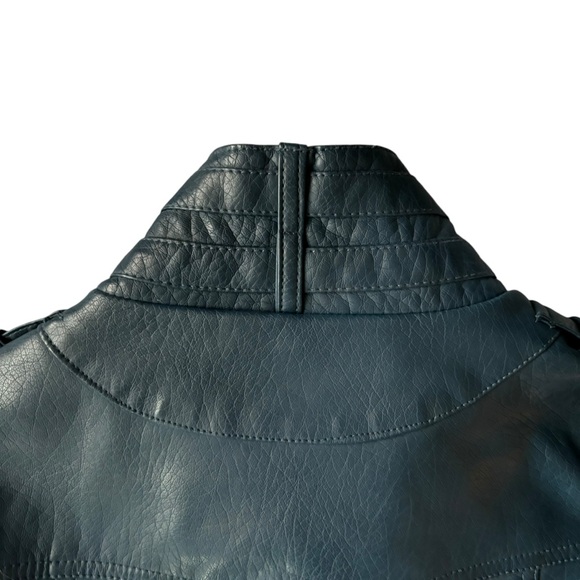 Moto Style Blue Faux Leather Jacket, Lined, Small Excellent Condition - Picture 11 of 15